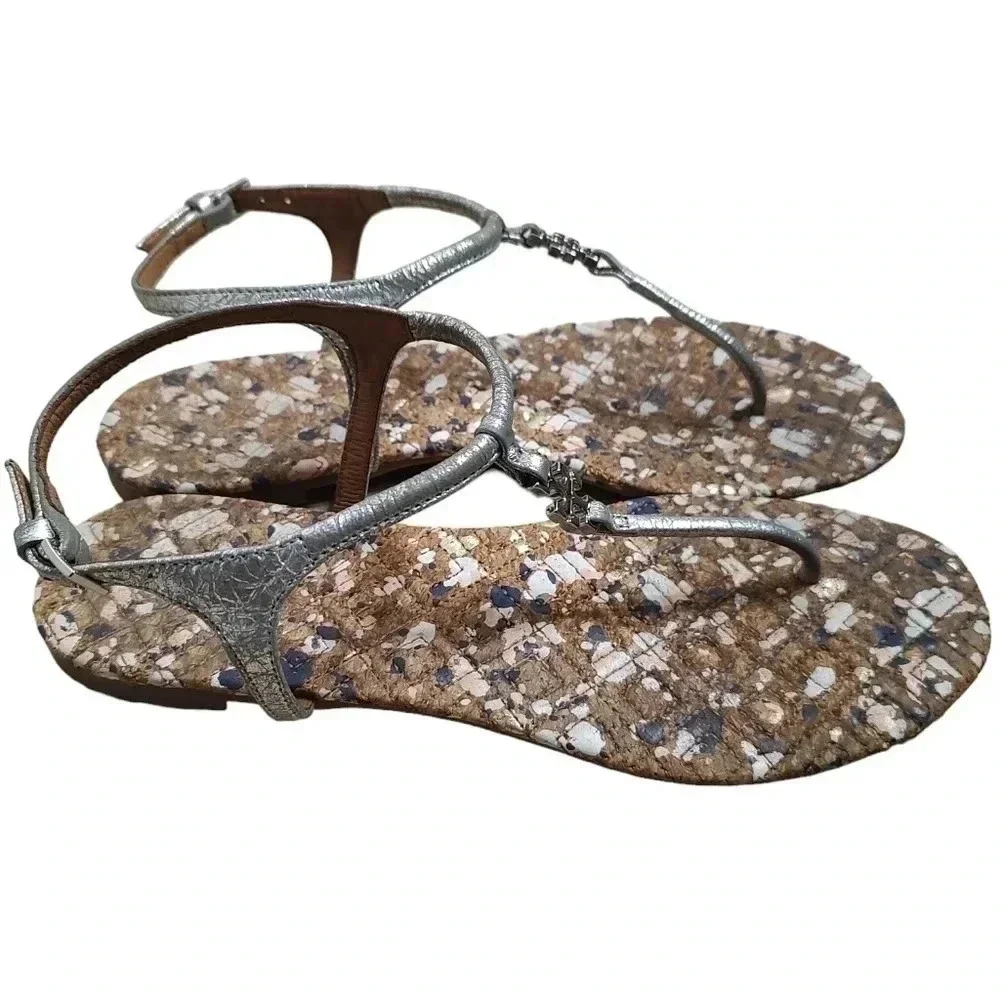 Tory Burch Marion Confetti Quilted T-Strap Sandal, Silver